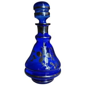 Rossini Empoli, Italy Decanter, Cobalt Blue with Silver Overlay, Vintage